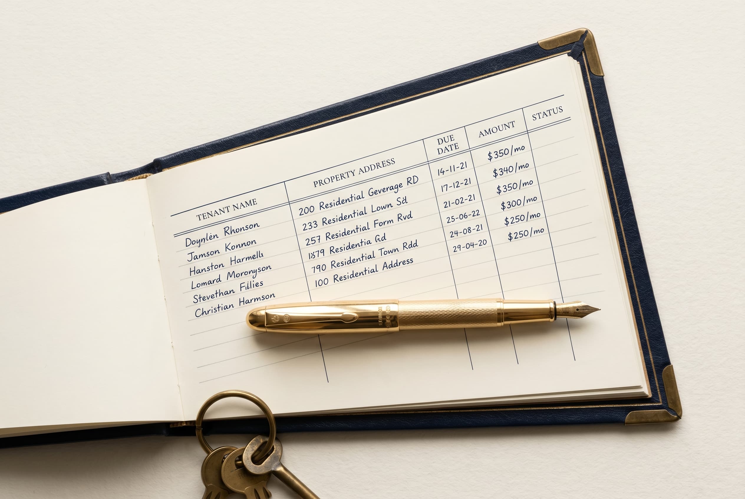 Independent PM firms — leather ledger and brass keyring