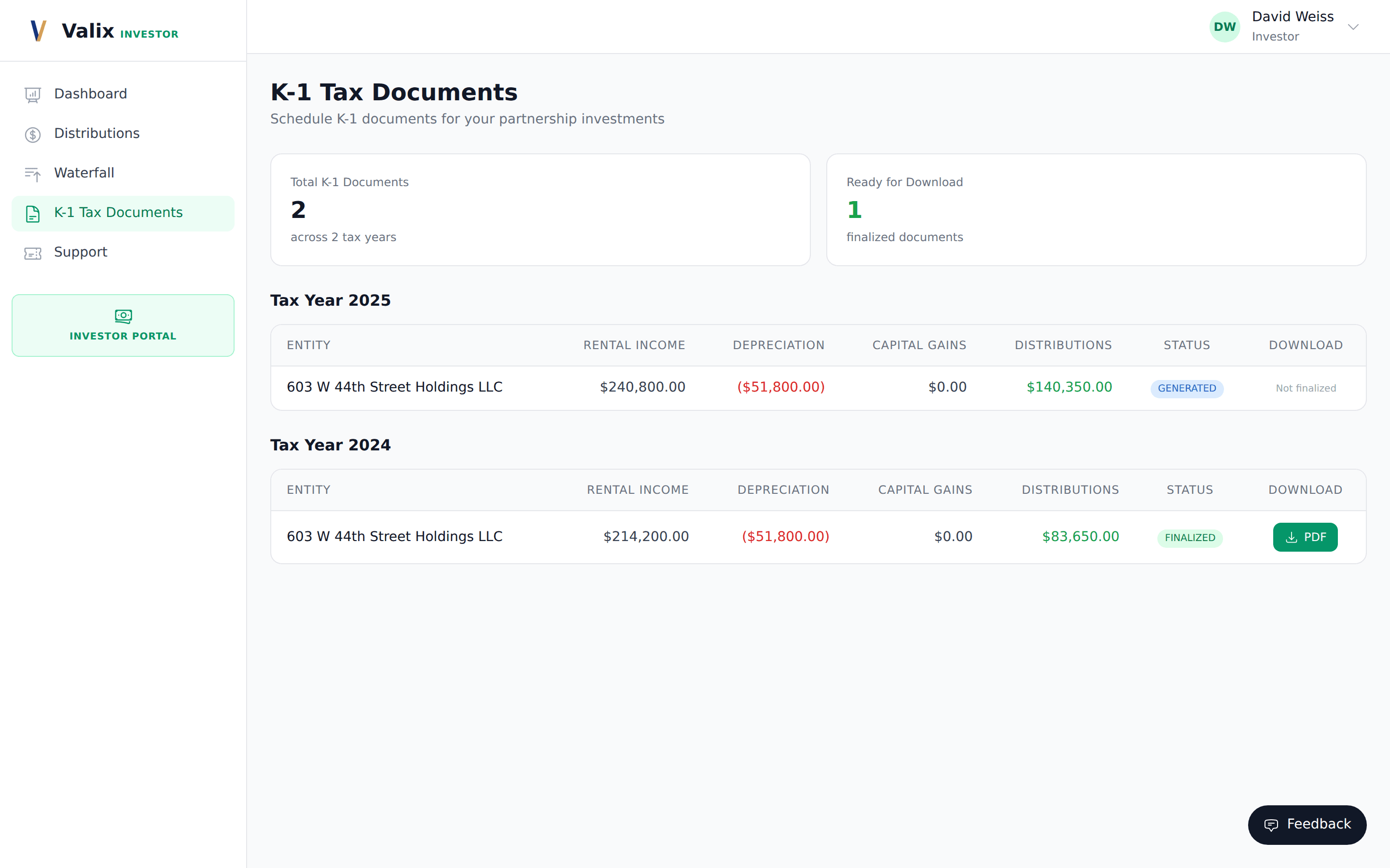 Investor K-1 schedule generator